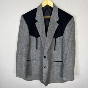 Vintage Circle S Western Silk Blazer Gray Black Yoke Arrow Rockabilly Men’s 46R